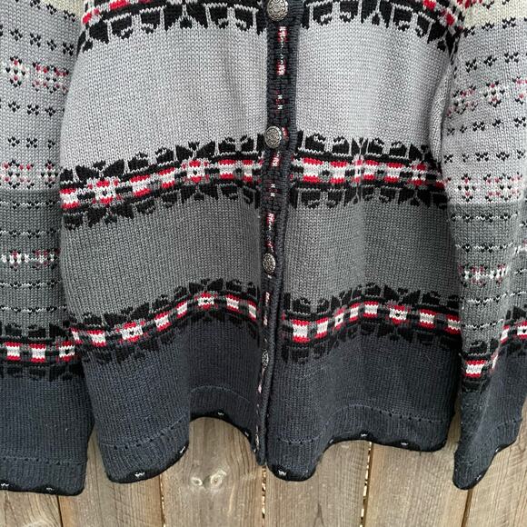Orvis Caridgan Sweater Wool Blend Knit Button Front Fair Isle Gray Size Large - Picture 4 of 8